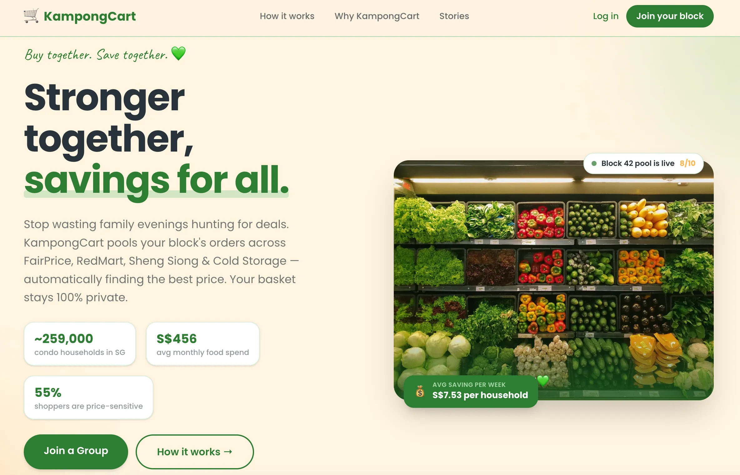 KampongCart neighborhood grocery pooling product interface