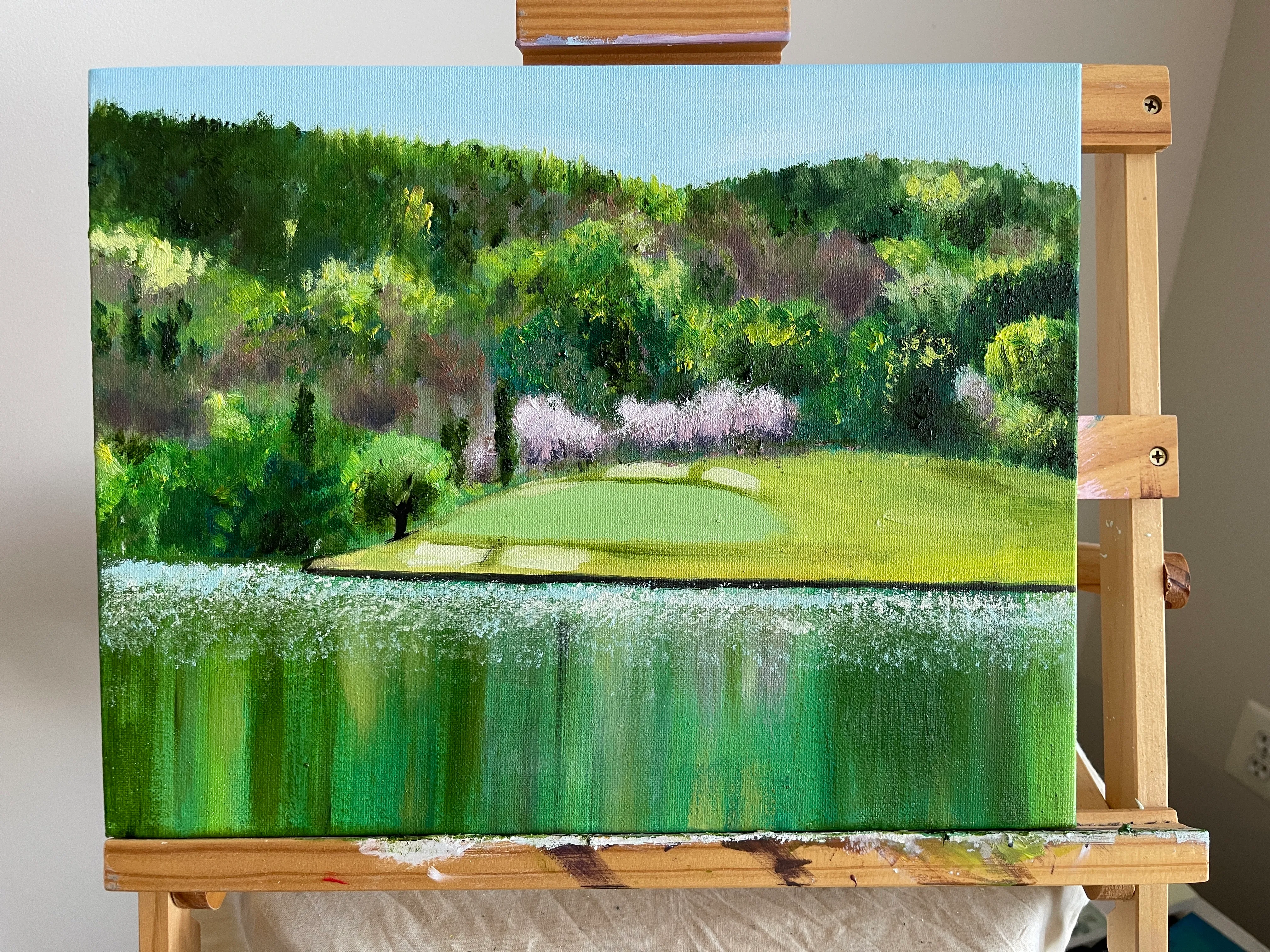 Landscape painting by Liz on an easel